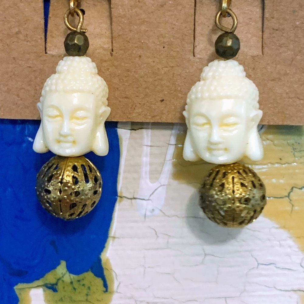 Hand Crafted Buddha & Brass Delicate Boho Earrings